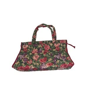 Quilted Craft Sewing Knitting Floral Tote Bag Spacious Zip Top Vintage Carryall